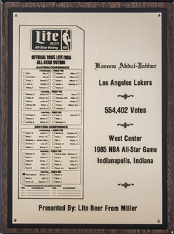 1985 NBA All-Star Game Ballot Plaque Presented To Kareem Abdul-Jabbar For Western Conference Center (Abdul-Jabbar LOA)